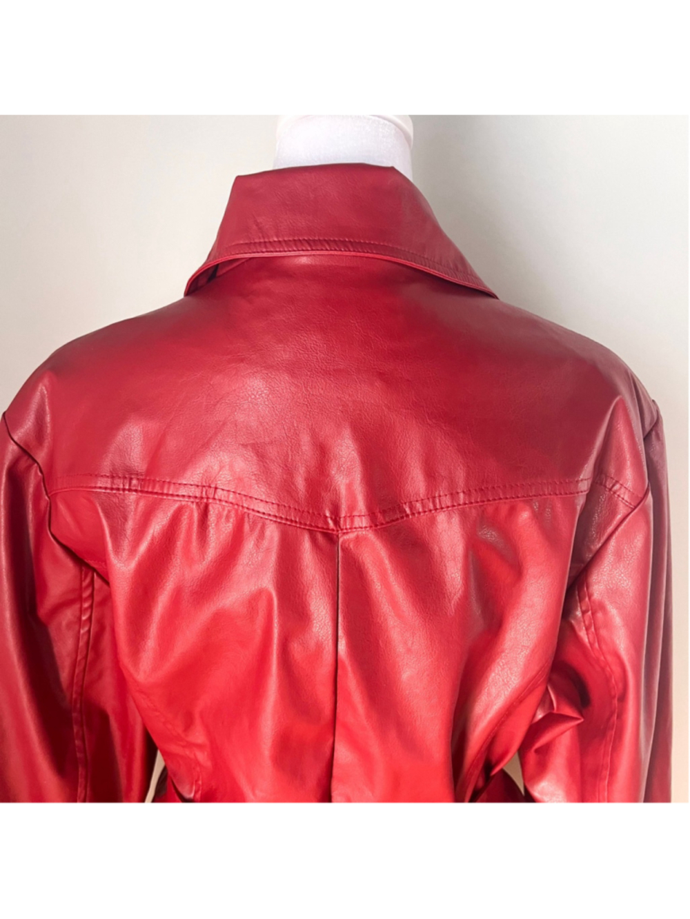 Vintage Learsi Jacket Womens Red Faux Leather Belted Retro Sz M Y2K 90s longline - Picture 15 of 15